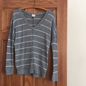 Grey striped v neck knit sweater